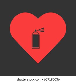 Spray icon flat. Simple pictogram on heart background. Vector illustration symbol