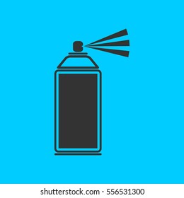 Spray icon flat. Simple vector black pictogram on blue background