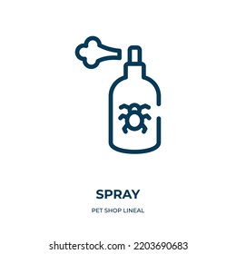 Icono de spray. Ilustración vectorial lineal de la colección lineal de la tienda de mascotas. Vector de icono de spray de contorno. Símbolo de línea delgada para uso en aplicaciones web y móviles, logotipo, medios impresos.