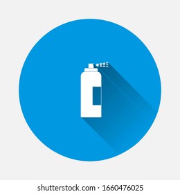 Spray icon on blue background. Flat image with long shadow.