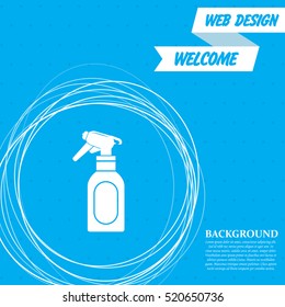 Spray icon on a blue background with abstract circles around and place for your text. Vector illustration