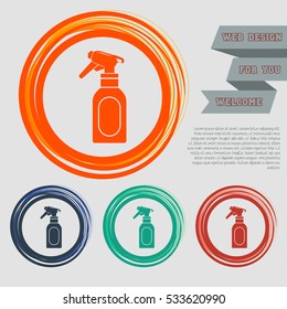 Spray icon on the red, blue, green, orange buttons for your website and design with space text. Vector illustration