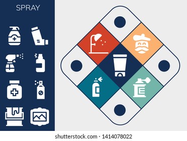 spray icon set. 13 filled spray icons.  Collection Of - Gel, Paint, Painting, Drugs, Insecticide, Spray, Inhaler, Artist, Shower, bottle