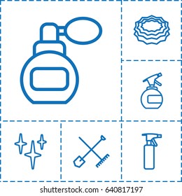 Spray icon. set of 6 spray outline icons such as shovel and rake, perfume, spray bottle, clean