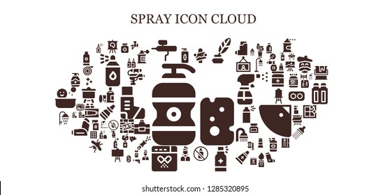  spray icon set. 93 filled spray icons. Simple modern icons about  - Shampoo, Gel, Canvas, Airbrush, Artist, Ink, Aerosol, Spray, Drug, Shower, Drugs, Spray paint, Inks, Water gun