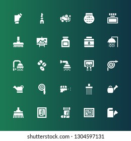 spray icon set. Collection of 25 filled spray icons included Watering can, Painting, Drugs, Art, Broom, Shower, Water gun, Hose, Ink, Drug, Compressor, Inhalator