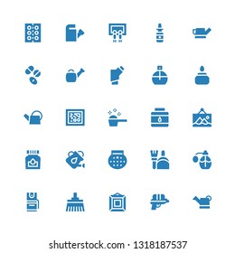 spray icon set. Collection of 25 filled spray icons included Watering can, Water gun, Painting, Broom, Pepper spray, Perfume, Dustpan, Shower, Ink, Art, Detergent, Parfume, Inhalator