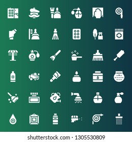 spray icon set. Collection of 36 filled spray icons included Shower, Hose, Water gun, Shampoo, Painting, Blood drop, Perfume, Parfume, Watering can, Ink, Clean, Paint, Compressor