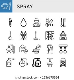spray icon set. Collection of Art, Dropper, Blood drop, Artist, Pantone, Cleaning brush, Mop, Suppositories, Painting, Shower, Clean house, Cleaning, Irrigation system, Sprays icons