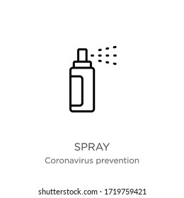 Spray icon. Thin linear spray outline icon isolated on white background from Coronavirus Prevention collection. Modern line vector sign, symbol, stroke for web and mobile