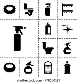 Spray icons. set of 13 editable filled spray icons such as toilet, sponge, irrigation system