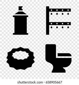 Spray icons set. set of 4 spray filled icons such as sponge, toilet, spray paint