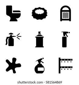 spray icons set. Set of 9 spray filled icons such as splash, sponge, toilet