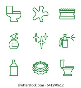 Spray icons set. set of 9 spray outline icons such as clean, splash, toilet
