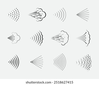 Ícones de pulverização conjunto de aerossol ou aerógrafo para vapor de bocal de gás de água, desodorante de perfume, tinta de grafite. Colírio de banho, desinfecção, limpeza.
