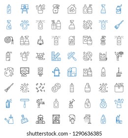 spray icons set. Collection of spray with detergent, shower, cleaning, painting, artist, dustpan, watering can, perfume, window cleaner, paint. Editable and scalable spray icons.