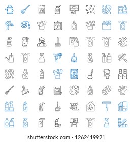 spray icons set. Collection of spray with pantone, window cleaner, canvas, detergent, paint spray, perfume, housekeeping, sponge, broom, sprayer. Editable and scalable spray icons.