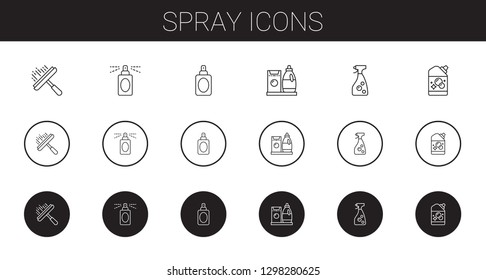 spray icons set. Collection of spray with window cleaner, perfume, detergent. Editable and scalable spray icons.