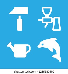 spray icons set with dolphin, paint roller of filled silhouette and spray gun vector set