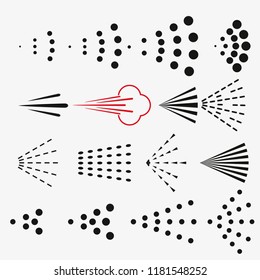 Spray icons set. Simple black fluid spray cloud symbols.