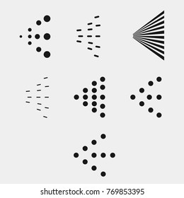 Spray icons set. Simple black fluid spray cloud symbols. Spray set isolated on grey background. Vector illustration