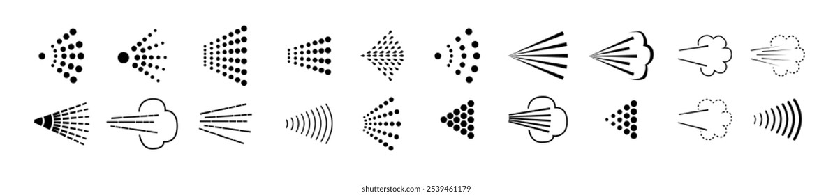 Spray icons set. Spray steam icons. cleaning deodorant sprayed line. Vector