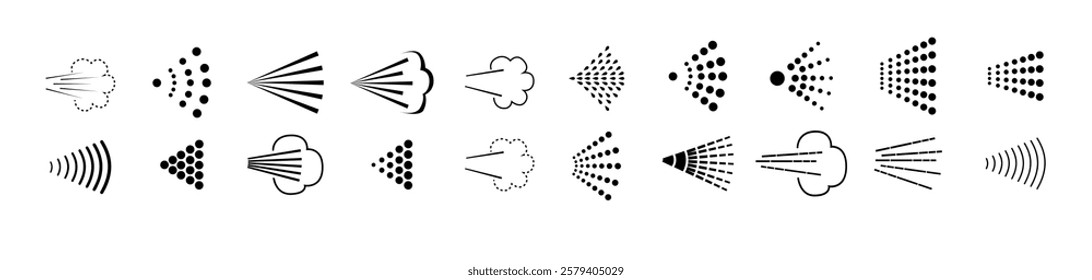 Spray icons set. Spray steam icons. cleaning deodorant sprayed line. Vector