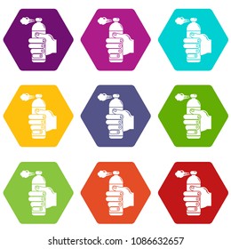 Spray insects icons 9 set coloful isolated on white for web