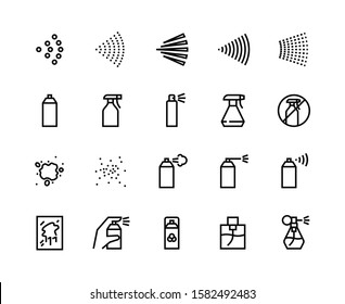 Spray Line Icons. Can With Cleaning Aerosol, Outline Hand With Sprayer, Disinfectant Deodorant And Perfumes. Vector Isolated Set Black Symbols Cans Sprayer For Cleaning House Or Pest Control