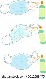 Spray liquid on the mask, three different angles