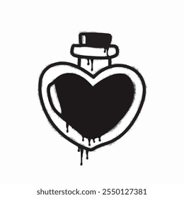 Spray of love potion icon isolated on white background. Love potion graffiti icon with overspray in black on white. Vector illustration.