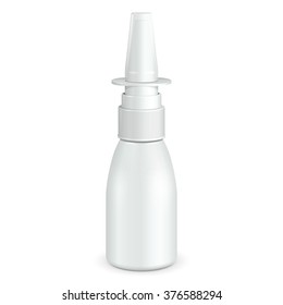 Spray Medical Nasal Antiseptic Drugs Plastic Bottle White. Ready For Your Design. Product Packing Vector EPS10 