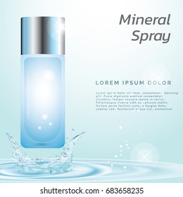 Spray mineral water injected to refresh for women's makeup it is a popular cosmetics, Skin care product for women, banner square for banner design website,3d vector illustration for makeup.