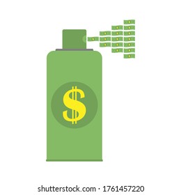 Spray of money and dollars from a dispenser. A lot of money is sprayed from the dispenser nozzle into the air. Vector illustration.
