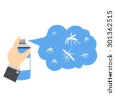 spray for mosquitoes illustration. mosquito spray in hand. silhouette mosquitoes illustration