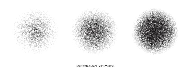 Spray noise gradient. Grainy round brush. Dot dissolve effect. Black stipple pattern.