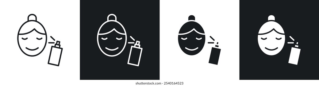 Spray on face icon set. Vector symbols in black and white colors.