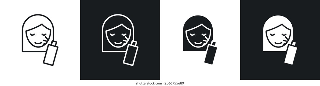 Spray on face icons in Thin line black color. flat simple vector symbols illustration.