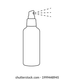 Spray Outline Icon. Aerosol Cleaner, Insect Repellent, Sunscreen Lotion Or Hairspray Bottle In Linear Style Isolated On White Background. Editable Stroke. Vector Illustration.