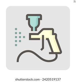 Spray paint, airbrush gun vector icon. Sprayer kit tool for painter, professional to painting coating on auto car, furniture cabinet, house wall, artwork by pressure of air compressor tank, 48x48 px.