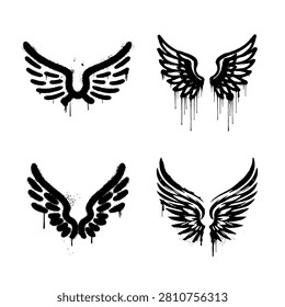 Spray Paint Angel Wings Stencil Set Vector Graffiti Wings Design Elements