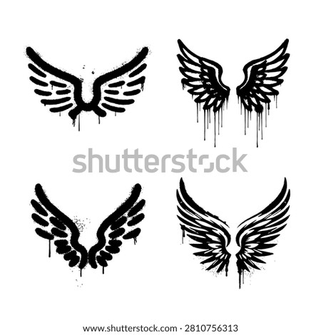 Spray Paint Angel Wings Stencil Set Vector Graffiti Wings Design Elements