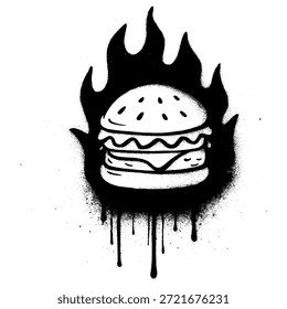 Icono del graffiti de la hamburguesa de la pintura en aerosol con estilo del arte de la calle que gotea