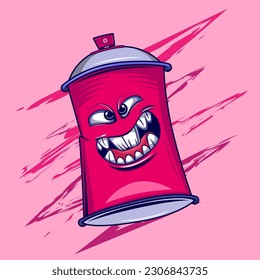 spray paint can monster character illustration. Street art style