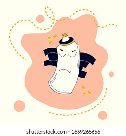 Spray paint can sad. Melancholy caracter icon. Concept of emotions. Trendy flat style with curved dotted lines. Vector illustration for emoji, stickers and any other purpose. Trendy colors.