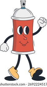 Spray Paint Cans Character. Vector Illustration in Groovy Cartoon Design.