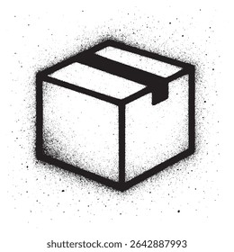 Spray Paint Cardboard Box Icon in Black and White Graffiti Style.