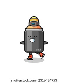 spray paint cartoon as an ice skating player doing perform , cute style design for t shirt, sticker, logo element
