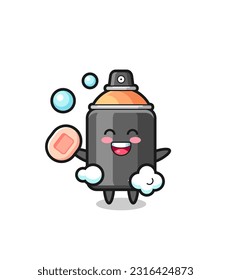 spray paint character is bathing while holding soap , cute style design for t shirt, sticker, logo element