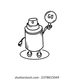 The spray paint character of the can holds the go sign. cute vector design